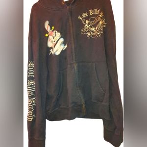 Vintage 1990's Don ED HARDY/ Christian Audigier Hoodie size XXL